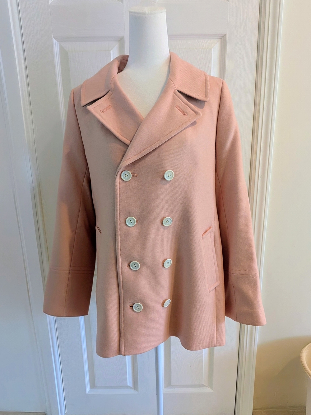J. Crew Double Breasted Guava Pink Double-Breasted Peacoat